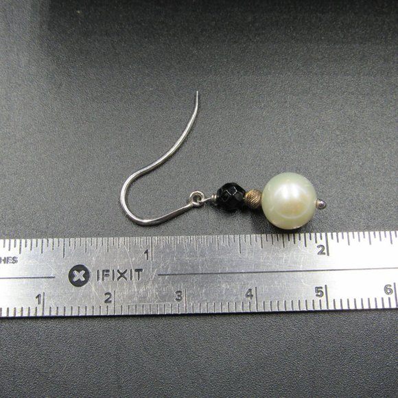 Sterling Silver Round Pearl Dangle Earrings - Picture 5 of 6